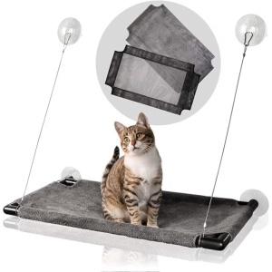 Pat suspendat pentru pisici, Amazy, cu prindere pe geam, tip hamac, Amazy, montaj cu ventuze, 60x35 cm, Resigilat, Grad A - Img 2