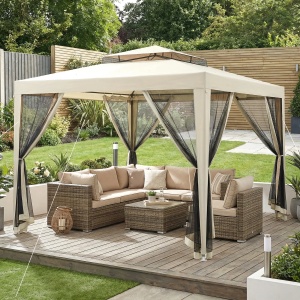 Pavilion gradina 3x3m cu plasa tantari, acoperis dublu, cadru metal, Bej - Verificat A · Re-Bloom - Img 2