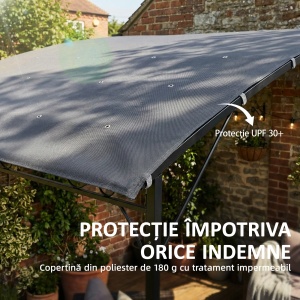 Pergola pentru terasa Re-Bloom, metal/poliester, 286x384x252 cm, 16 gauri drenaj, rezistenta vant nivel 4, 8 cuie+8 suruburi incluse, gri/gri inchis - Verificat A · Re-Bloom - Img 6