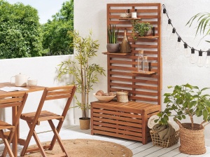 Produs Resigilat Banca de gradina cu panou rafturi Re-Bloom Matino, lemn salcam/otel, 80x40x170 cm, 4 rafturi, 2 persoane, 140 kg/persoana, maro - Verificat A - Img 2