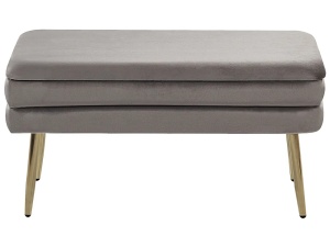 Produs Resigilat Banca tapitata Re-Bloom Durham cu spatiu de depozitare, 79x37x43 cm, catifea, picioare metal, 100 kg, gri/auriu - Verificat A - Img 2