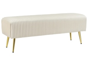 Produs Resigilat Banca tapitata Re-Bloom Paterson, catifea/fier/MDF/pin/placaj, 118x40x42 cm, 150 kg, alb-galbuie - Verificat A