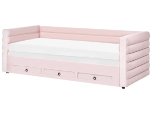 Produs Resigilat Canapea extensibila cu depozitare Re-Bloom Meudon, catifea/placaj/MDF, 235x105-180x75 cm, somiera 16 lamele, suprafata dormit 90-180x200 cm, 150 kg, roz pastel - Verificat A - Img 5