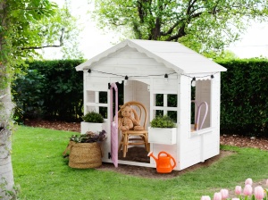 Produs Resigilat Casuta de gradina pentru copii Re-Bloom Nikaia, lemn de brad, 130x110x124 cm, rezistenta UV, roz/alb - Verificat A - Img 3