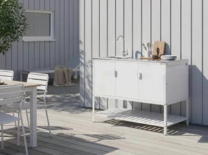 Produs Resigilat Dulap bucatarie exterior cu chiuveta Re-Bloom Maenza, otel/inox, 120x60x127 cm, bazin 38x32x18 cm, robinet+tevi incluse, 20 kg, alb/argintiu - Verificat A - Img 2