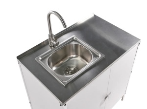 Produs Resigilat Dulap bucatarie exterior cu chiuveta Re-Bloom Vilama, otel/inox, 80x50x90 cm, bazin 38x33x18 cm, robinet inclus, alb/argintiu - Verificat A - Img 6