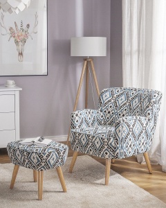 Produs Resigilat Fotoliu cu otoman Re-Bloom Tumba, textil/lemn cauciuc, 74x66x85 cm, model oriental, curea elastica, spuma 20cm, 160 kg, multicolor - Verificat A - Img 2