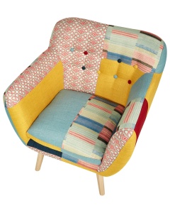 Produs Resigilat Fotoliu Re-Bloom Melby, textil patchwork/placaj cauciuc, 68x59x77 cm, arcuri elicoidale, spuma, 150 kg, multicolor - Verificat A - Img 3