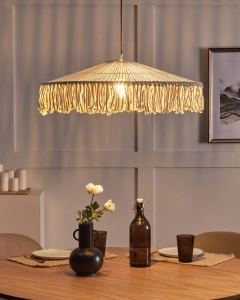 Produs Resigilat Lustra tip pendul Re-Bloom Akobo, textil/metal, diametru 60 cm, E27 max 45W, 230V, cablu 90 cm, bec neinclus, bej deschis/natur - Verificat A - Img 3