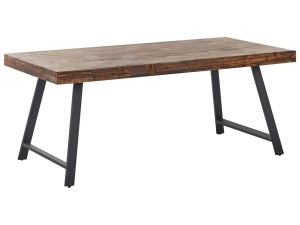 Produs Resigilat Masa de sufragerie Re-Bloom Warton, lemn de pin/MDF/fier, 180x90x74 cm, 8 persoane, 200 kg, maro inchis/negru - Verificat A