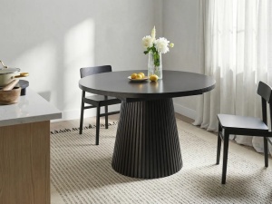Produs Resigilat Masa extensibila Re-Bloom Moore, MDF/furnir frasin, ovala 120-160x120x76 cm, 6 persoane, 100 kg, negru - Verificat A - Img 2
