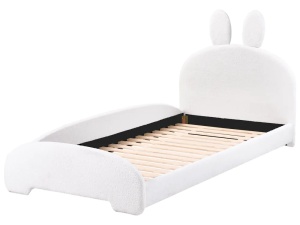 Produs Resigilat Pat copii model Rabbit Re-Bloom Perros, 90x200 cm, textil/placaj plop, somiera 17 lamele, tablie 98x70 cm, 150 kg, alb - Verificat A - Img 3