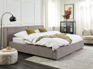 Produs Resigilat Pat matrimonial Re-Bloom Linards, 180x200 cm, textil/placaj eucalipt, somiera 16 lamele, tablie 230x94 cm, 450 kg, gri - Verificat A - Img 3