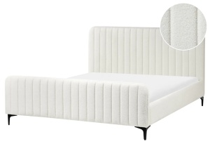 Produs Resigilat Pat matrimonial Re-Bloom Lunan, 160x200 cm, textil/metal/placaj, somiera 26 lamele arc, tablie 167x101 cm, 200 kg, alb - Verificat A