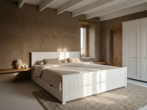 Produs Resigilat Pat Re-Bloom Sabran, 160x200 cm, lemn de pin/MDF, 2 sertare, somiera 2x16 lamele, tablie 169x82 cm, 240 kg, alb - Verificat A - Img 2