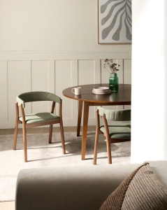Produs Resigilat Set 2 scaune de bucatarie Re-Bloom Mylo, textil/MDF, 58x56x77 cm, spuma, 120 kg, maro inchis/verde - Verificat A - Img 2