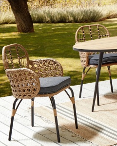 Produs Resigilat Set 2 scaune de gradina cu perne Re-Bloom Pratello, ratan PE/textil/otel, 45x49x84 cm, 100 kg, gri grafit/natur - Verificat A - Img 3