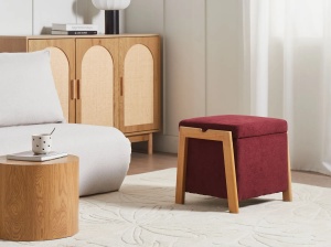 Produs Resigilat Taburet cu spatiu de depozitare Re-Bloom Edland, textil/placaj/fier, 45x43x44 cm, spuma, 120 kg, burgundy/maro - Verificat A - Img 4