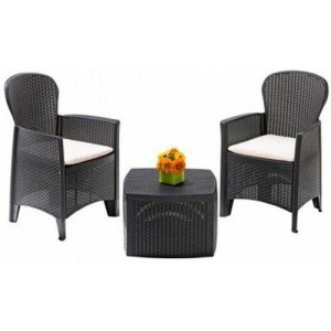 Progarden set gradina Tree 3 piese, polipropilena, 2 scaune 59x57x85.5 cm + masa 53x53x40 cm, perne incluse, antracit - Verificat B · Re-Bloom - Img 5