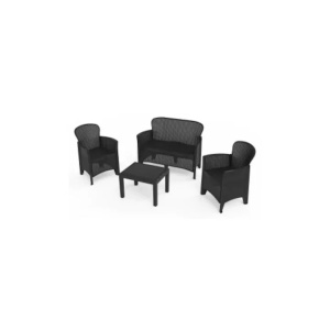 Progarden set mobilier gradina Jungle 4 piese, polipropilena, canapea 2L 113x57x57.5 cm + 2 scaune 59x57x85.5 cm + masa 59x46x40 cm, perne incluse, antracit - Verificat A · Re-Bloom - Img 2