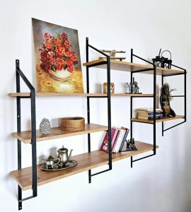 Rustic Edge rafturi perete 180x120x28 cm, PAL 18mm, cadru metal, negru pin - Verificat A · Re-Bloom - Img 2