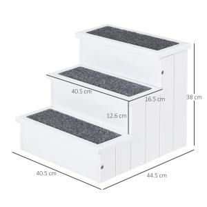Scara din lemn cu 3 trepte pentru animale Re-Bloom, lemn pin/covor panza, 44.5x40.5x38 cm, 30 kg, alb - Verificat A · Re-Bloom - Img 3