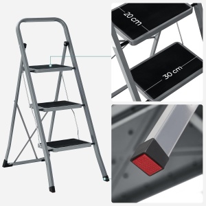 Scara pliabila cu 3 trepte Songmics, otel, gri/negru, 46,5 x 74,5 x 105 cm, Resigilat, Grad A - Img 3