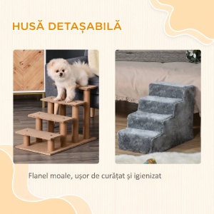 Scara portabila caini 4 trepte, material catifelat detasabil, PAL, 60x35x44cm, Gri deschis - Verificat A · Re-Bloom - Img 6