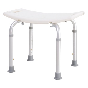 Scaun dus antiderapant, inaltime reglabila 8 niveluri, cadru aluminiu, Alb/Argintiu - Verificat A · Re-Bloom