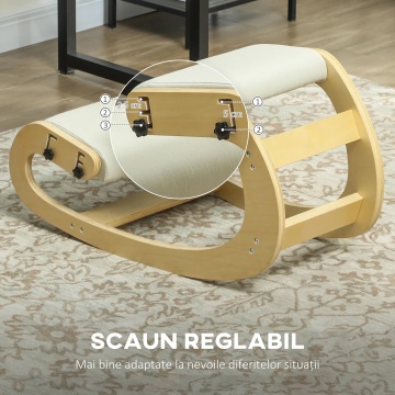 Scaun ergonomic activ reglabil 6 pozitii 55x85x55 cm, tapiterie tip in 100% poliester, lemn de mesteacan, perna 7.5 cm, crem - Verificat A · Re-Bloom - Img 5