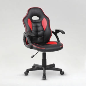 Scaun gaming, material PU, cadru lemn, baza nylon, inaltime reglabila, rotativ, Negru/Rosu, Resigilat, Grad A