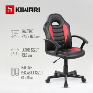 Scaun gaming, material PU+PVC, cadru lemn, baza nylon, mecanism reglabil, brate fixe, roti silentioase, inaltime ajustabila, Negru, Resigilat, Grad A - Img 2