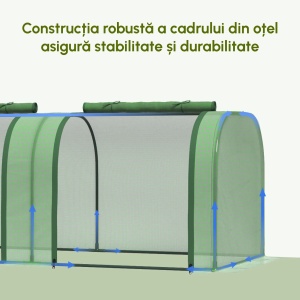 Sera de gradina tunel Re-Bloom, otel/PE 140g/m², 295x100x80 cm, usi rulante 115x73 cm, rezistenta vant nivel 4, verde - Verificat A · Re-Bloom - Img 6