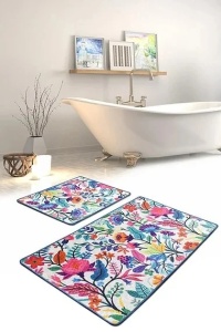 Set 2 covorase de baie, catifea 100%, 50x60 cm + 60x100 cm, fir 10mm, antiderapant antibacterian, lavabil 30°C, multicolor - Verificat A · Re-Bloom - Img 2