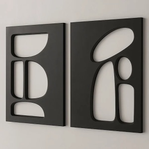 Set 2 decoratiuni de perete MDF, 2x50x70 cm, design modern elegant, negru - Verificat A · Re-Bloom