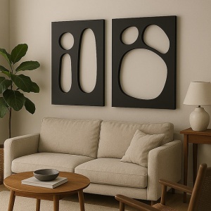 Set 2 decoratiuni de perete Re-Bloom, MDF, negru, 50 x 70 cm - Img 2