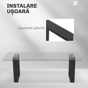 Set 2 picioare dreptunghiulare masa 70x8x41 cm, otel lacuit vopsea pulbere, talpi antiderapante, gauri prefinite, negru - Verificat A · Re-Bloom - Img 5