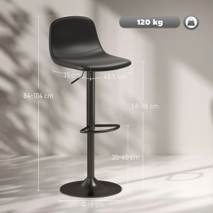 Set 2 scaune de bar cu spatar, piele ecologica/otel/spuma, negru, 40,5 x 44 x 84-104 cm, Resigilat, Grad A - Img 3