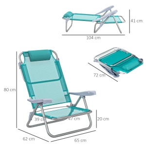 Set 2 scaune de camping pliabile cu tetiera si spatar reglabil in 6 pozitii, aluminiu/plasa transpirabila/spuma, 62x65x80 cm pliat 72x65x17 cm, sezut 47x39x20 cm, tetiera 25x13x5 cm, capacitate 120kg, albastru/gri - Verificat A · Re-Bloom - Img 3