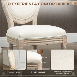 Set 2 scaune vintage capitonate Re-Bloom, textil poliester efect in/spuma cauciuc/lemn cauciuc, 49x56x96 cm, sezut 49x42x54 cm, 120 kg, alb crem/lemn natural - Verificat A · Re-Bloom - Img 5