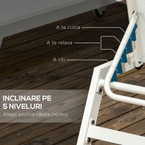 Set 2 sezlonguri de gradina, aluminiu/poliester, 55x195x30 cm, 5 niveluri inclinare, perne incluse, capacitate 130kg, bej - Verificat A · Re-Bloom - Img 6