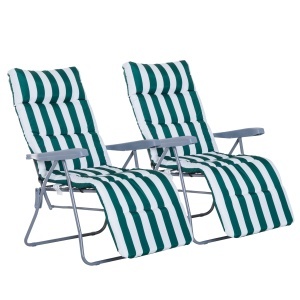Set 2 sezlonguri gradina pliabile cu brate, spatar reclinabil 5 pozitii, otel/poliester, Alb/Verde - Verificat A · Re-Bloom