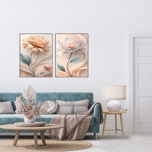 Set 2 tablouri decorative model floral, 2x60x80 cm, MDF 100%, imprimare digitala, multicolor - Verificat A · Re-Bloom