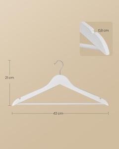 Set 20 umerase Songmics, lemn masiv/otel, alb/argintiu, 43 x 21 cm, Resigilat, Grad A - Img 2