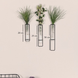 Set 3 decoratiuni de perete pentru flori Re-Bloom, metal, negru, 20 x 25 x 30 cm - Img 2