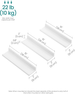 Set 3 rafturi de perete Songmics, PAL, alb, 10 x 38 x 5/2 cm, Resigilat, Grad A - Img 4