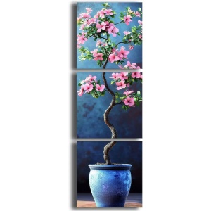 Set 3 tablouri decorative canvas model floral, 3x45x45 cm, panza/lemn, multicolor - Verificat A · Re-Bloom