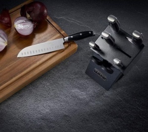 Set 6 cutite pentru bucatarie + foarfeca + suport Granit, Orient, Origin Series, premium, otel inoxidabil German X50 Ultra+, negru, Resigilat, Grad A - Img 2