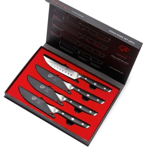 Set cutite pentru friptura, 4 piese, 13 cm, fara zimtare, din otel inoxidabil german X50 Ultra +, negru, Resigilat, Grad A - Img 4