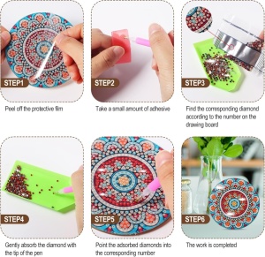 Set de 10 coastere cu suport si accesorii Foonii, lemn/acril, multicolor, 10 cm - Img 3